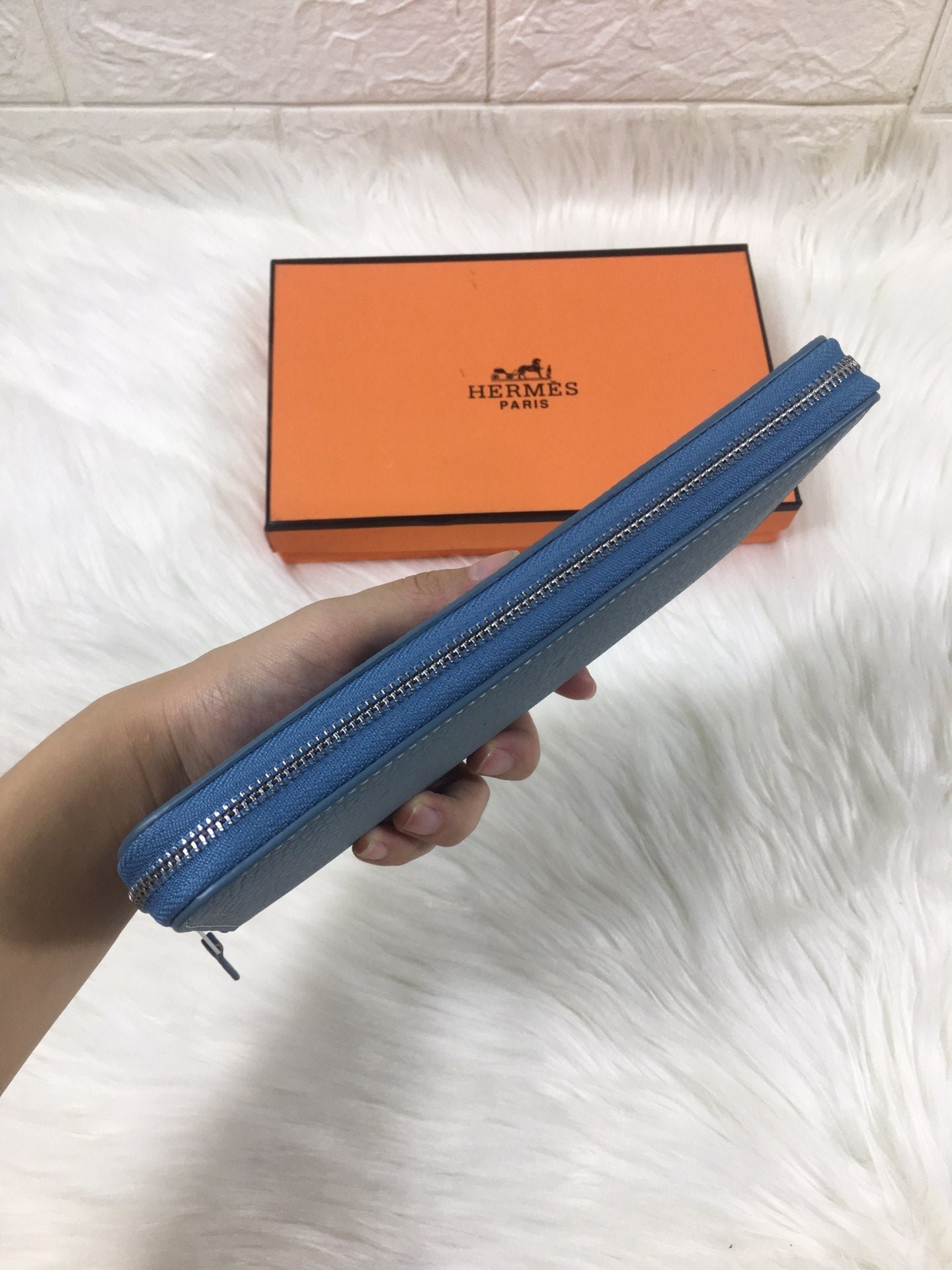HERMES SILK'IN CLASSIC WALLET 20 CERULEAN GRAINED CALFSKIN - Image 7