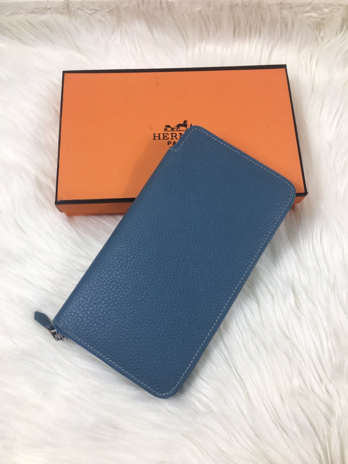 HERMES SILK'IN CLASSIC WALLET 20 CERULEAN GRAINED CALFSKIN - Image 5