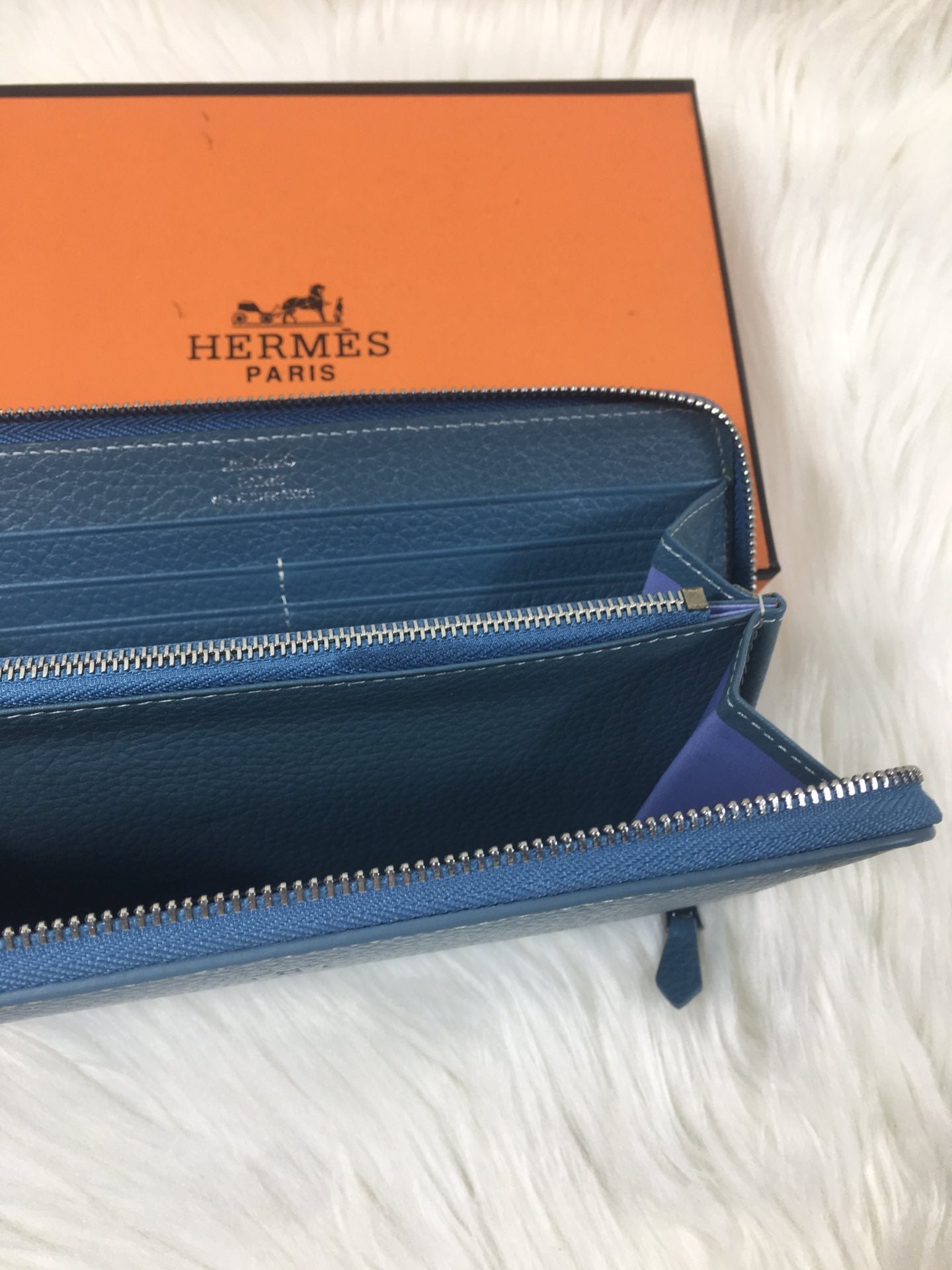 HERMES SILK'IN CLASSIC WALLET 20 CERULEAN GRAINED CALFSKIN - Image 6