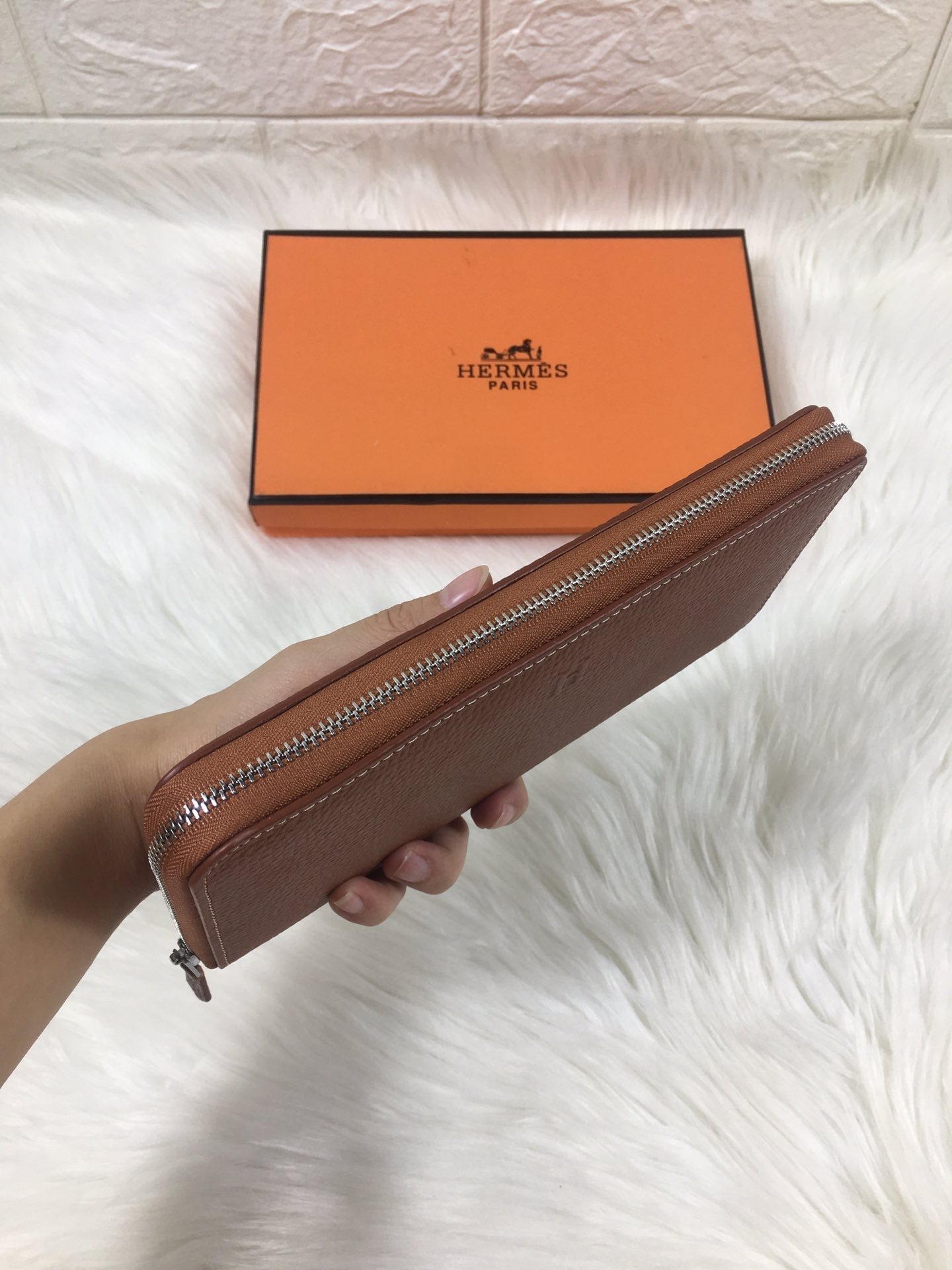 HERMES SILK'IN CLASSIC WALLET 20 RUSSET GRAINED CALFSKIN - Image 6