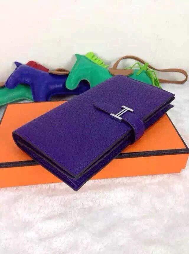 Alternative view of HERMES BEARN WALLET 17.5 PURPLE TOGO SILVER HARDWARE