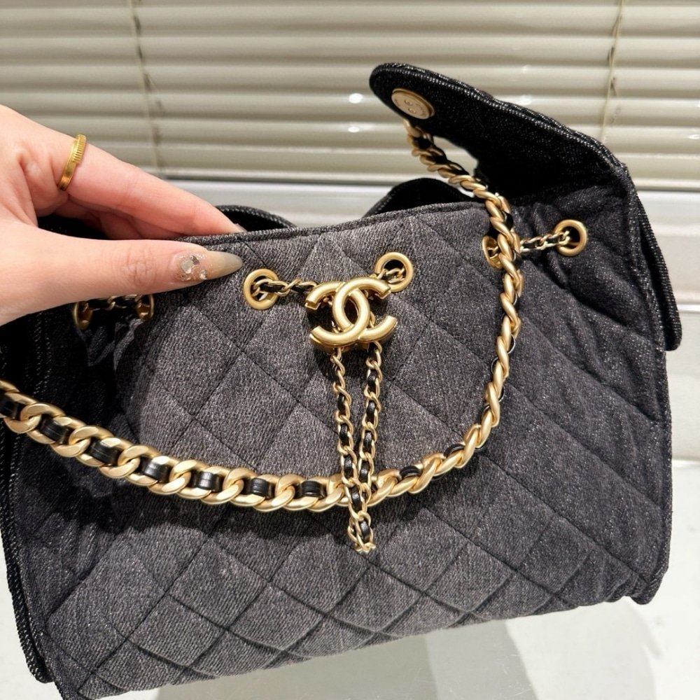 Chanel 25 Small Washed Denim Handbag (Black) - Image 4