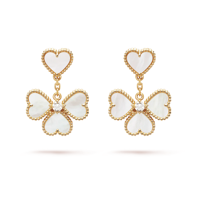 Rose Gold Heart MOP Clover Drops
