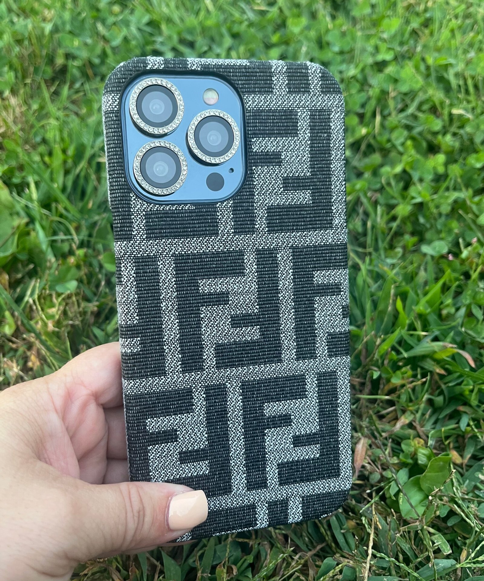 Fendi FF Monogram Fabric iPhone Case (Gray)