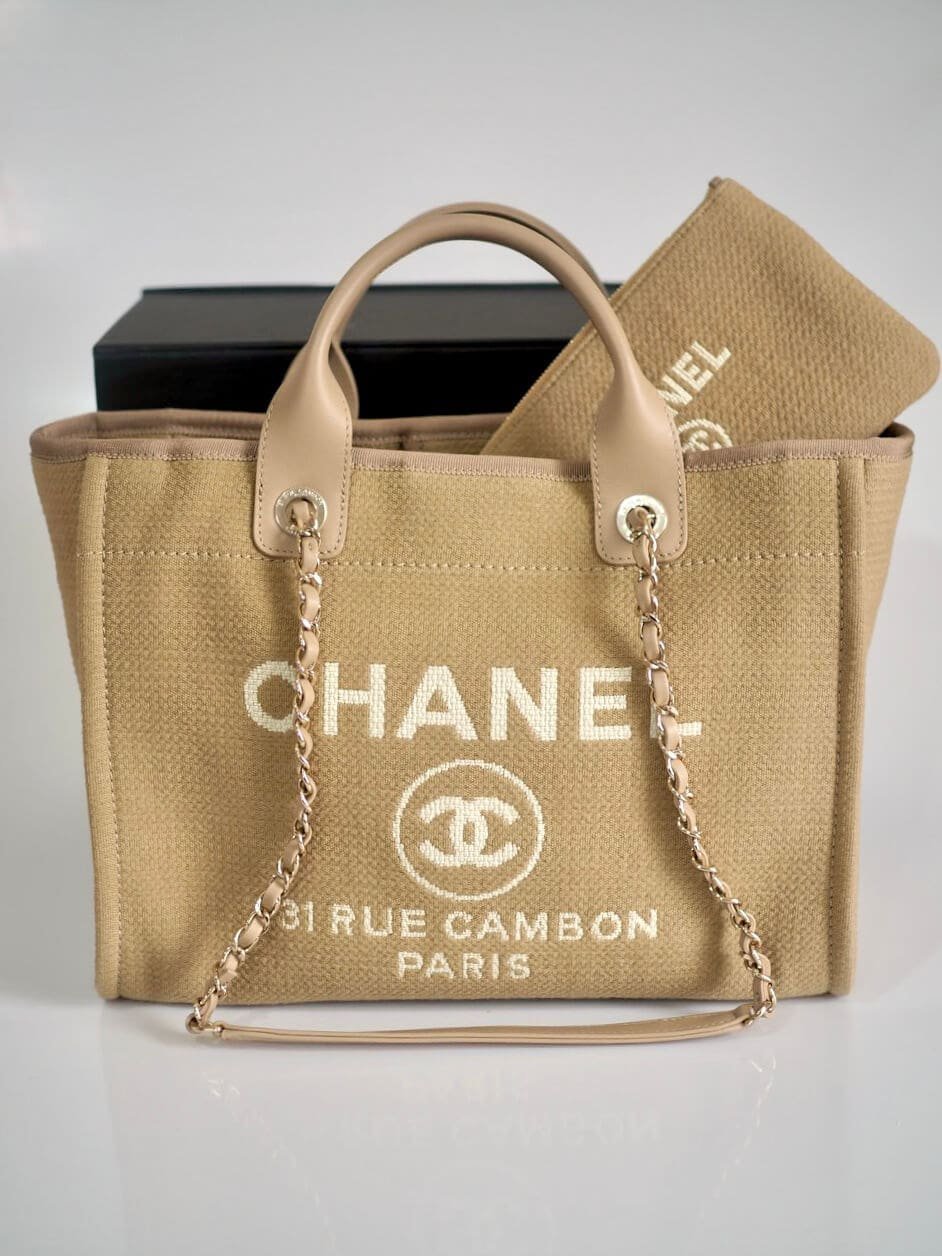 Alternative view of Chanel Deauville Canvas Tote Bag (Beige)