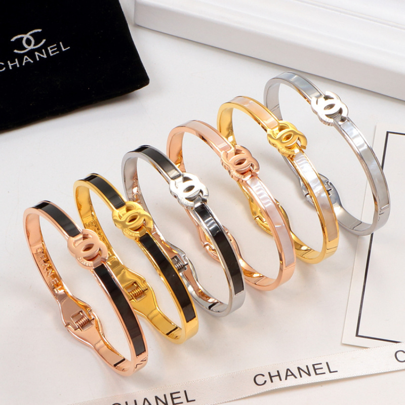 Chanel Black Inlay Double C Cuff Bangle Collection