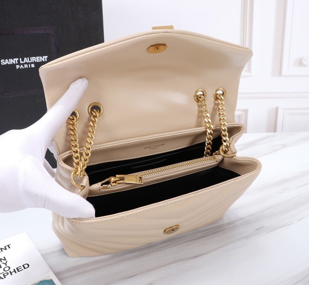 YSL Loulou Small Matelassé Chain Beige Bag - Image 6