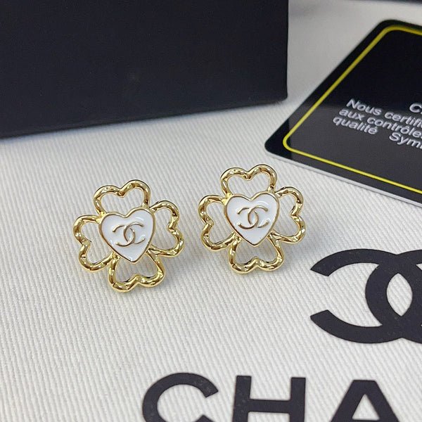 Chanel Clover Enamel Double C Stud Earrings