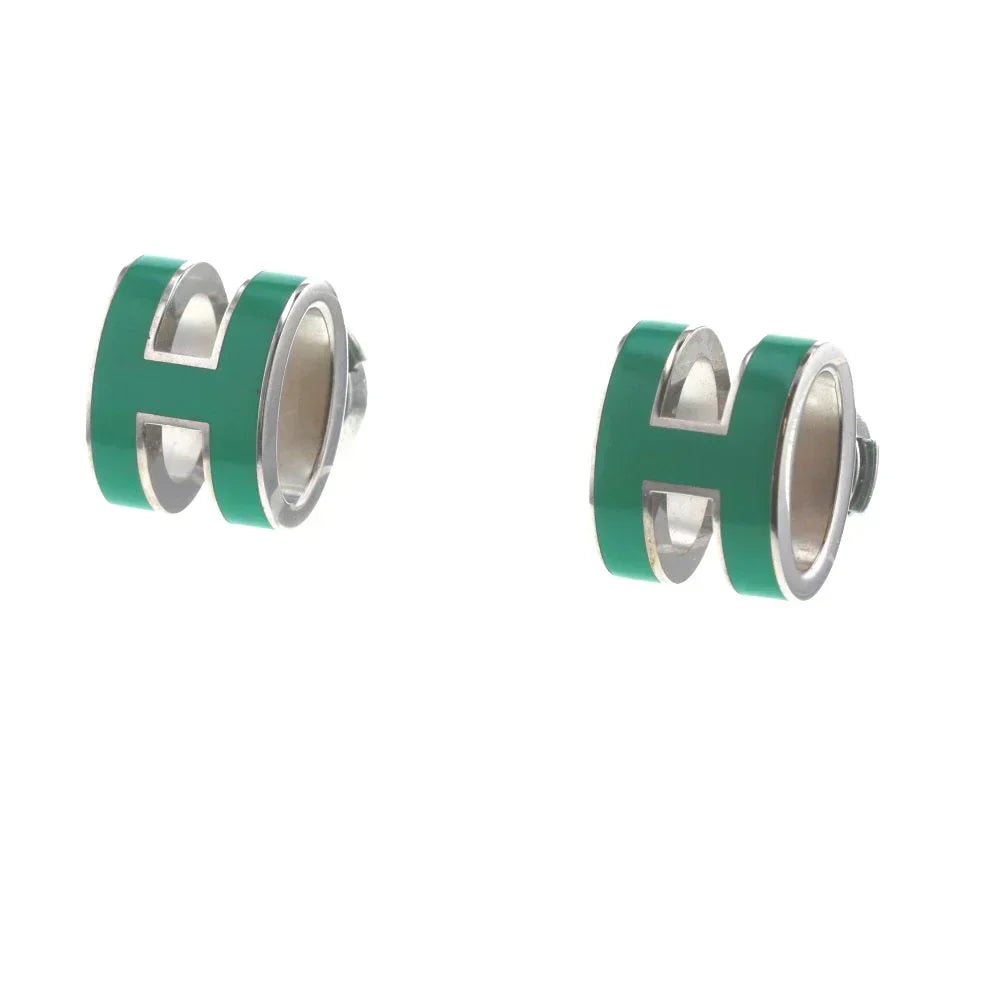 Alternative view of  Hermès Pop H Green Enamel & Gold Earrings