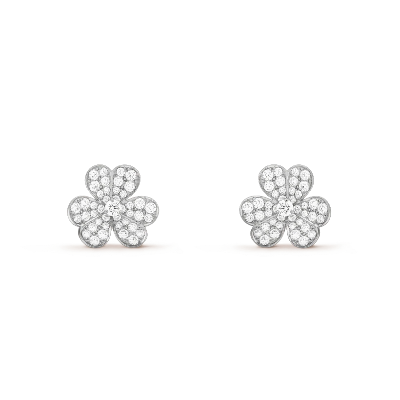 Multi Clover Full Zircon Silver Floral Stud Earrings