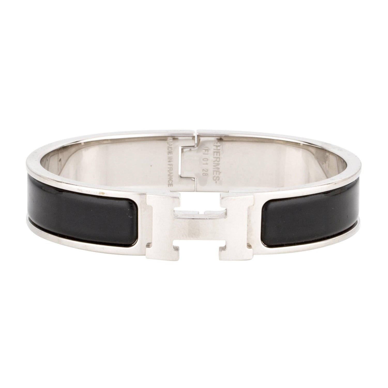 Hermès Silver Black Enamel Hinged Bracelet