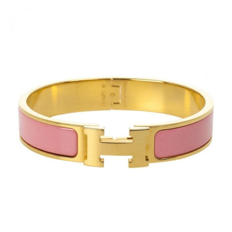 Hermès Gold Plated Pink Enamel Bracelet