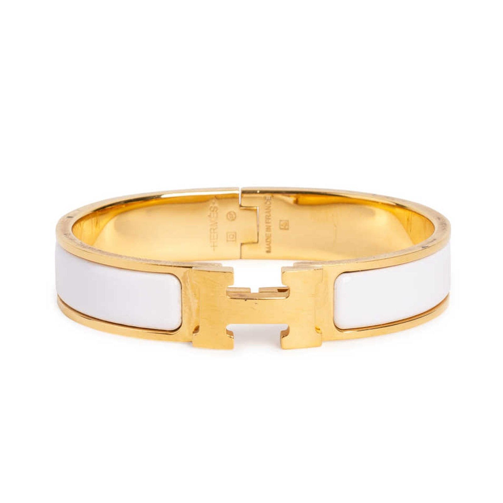 Hermès Gold Plated White Enamel Bracelet