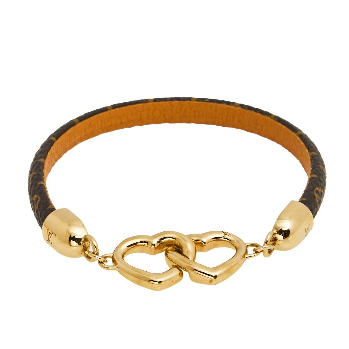 LV Monogram Leather Heart Clasp Bracelet