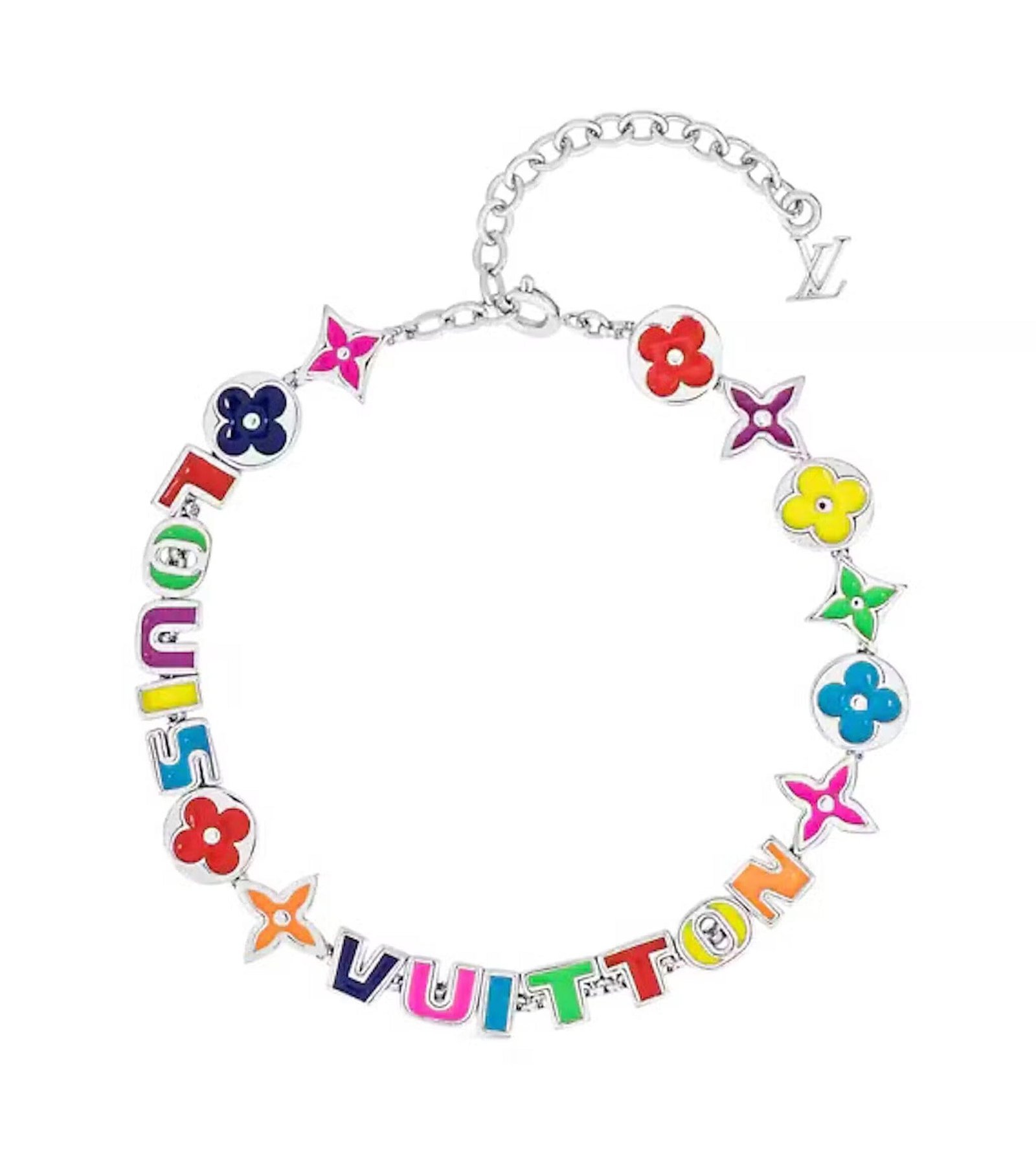 LV Multicolor Logo & Flower Charm Bracelet