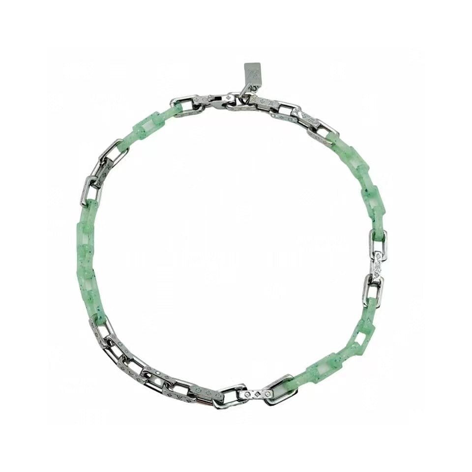 LV Green Silver Chain Necklace