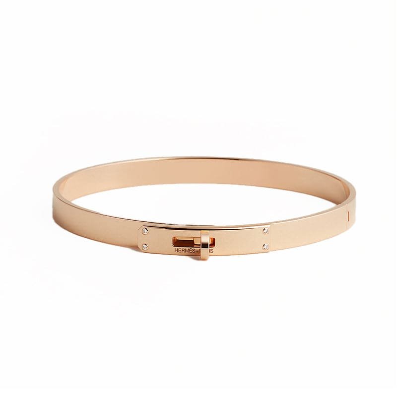Hermès Kelly Slim Rose Gold Plated Logo Bangle