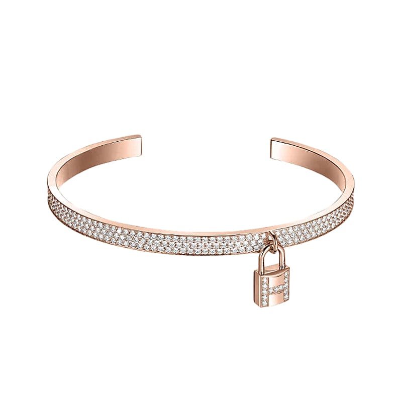 Hermès Rose Gold Diamond Padlock Bangle