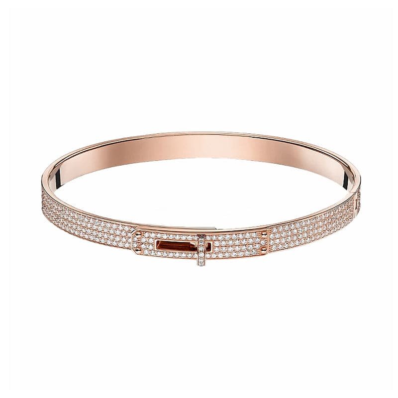 Hermès Rose Gold Full-Pavé Kelly Lock Bangle