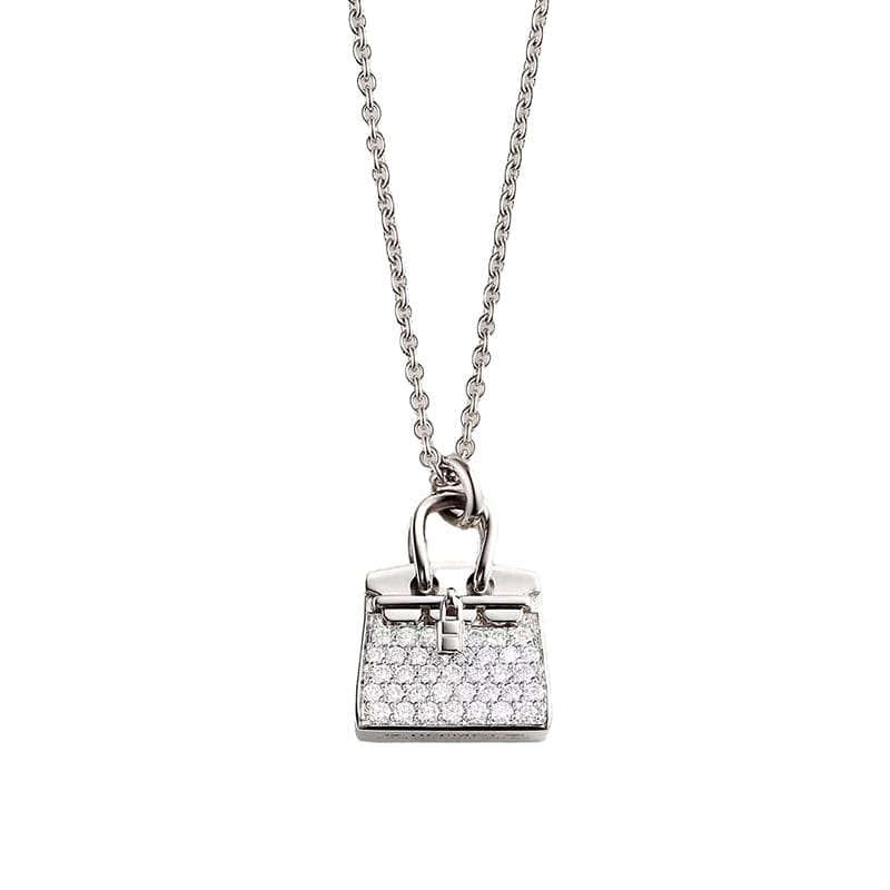 Hermès Diamond Silver Plated Kelly Bag Necklace