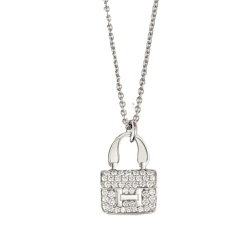 Hermès Diamond Silver Constance Bag Necklace
