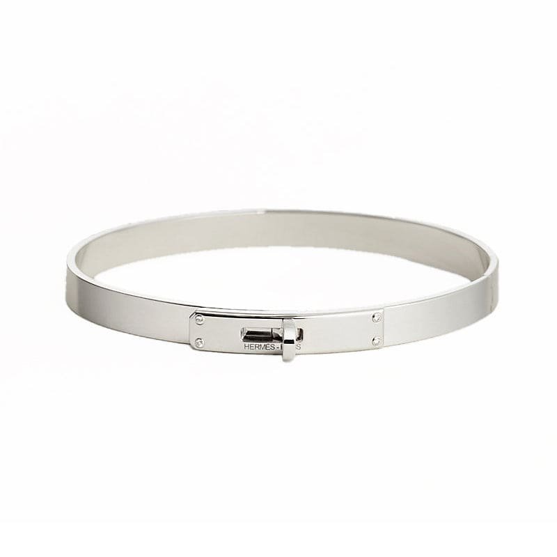 Hermès Kelly Slim Silver Plated Logo Bangle