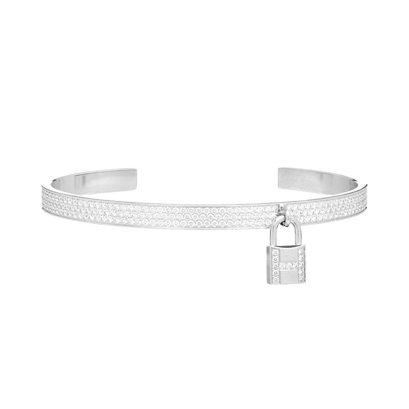 Hermès Kelly Paved Diamond Lock Silver Bracelet