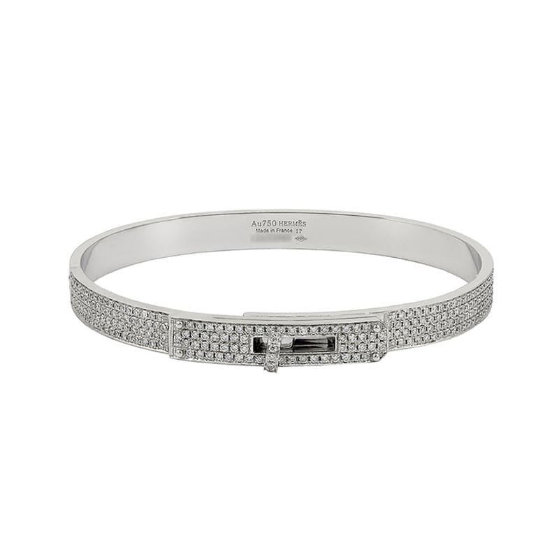Hermès White Gold Full-Pavé Kelly Lock Bangle