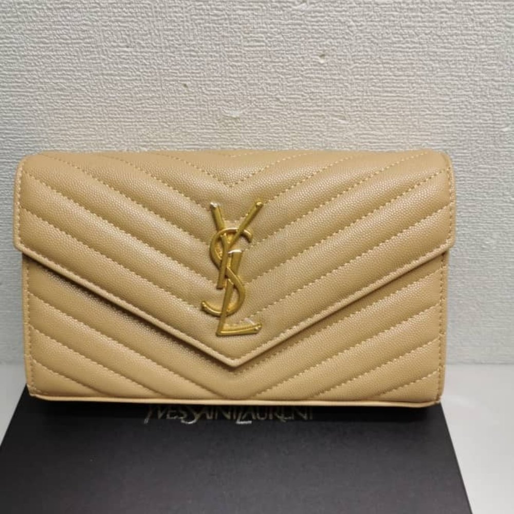 Saint Laurent Cassandre Matelasse Chain Wallet In Grain De Poudre Embossed Beige 22Cm 377828BOW012721 - Image 3