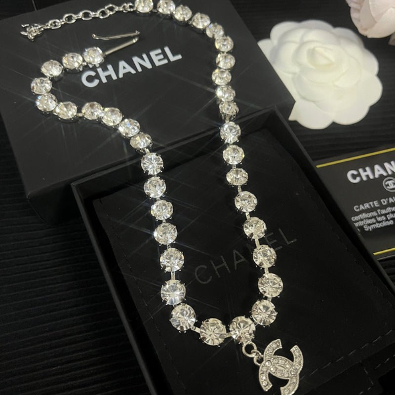 Chanel Full Crystal Round Link Long Necklace