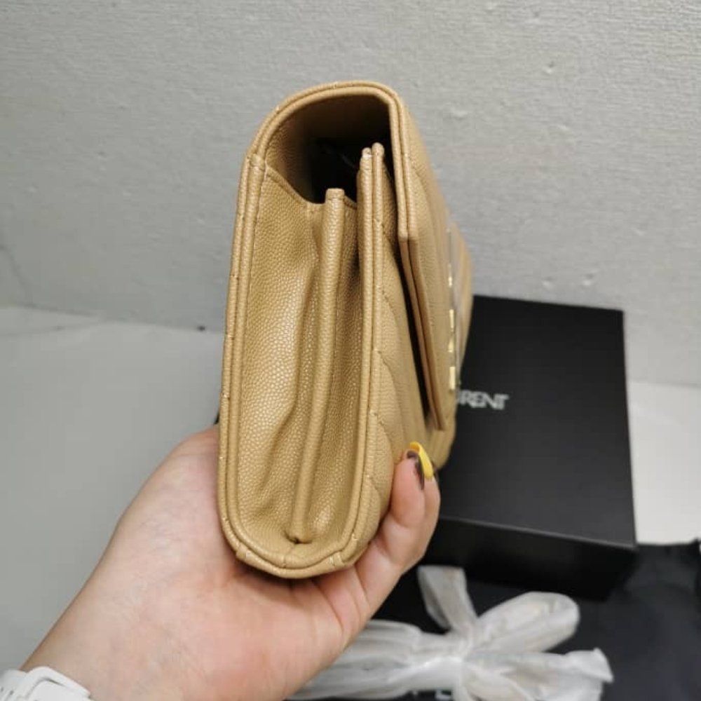 Saint Laurent Cassandre Matelasse Chain Wallet In Grain De Poudre Embossed Beige 22Cm 377828BOW012721 - Image 4