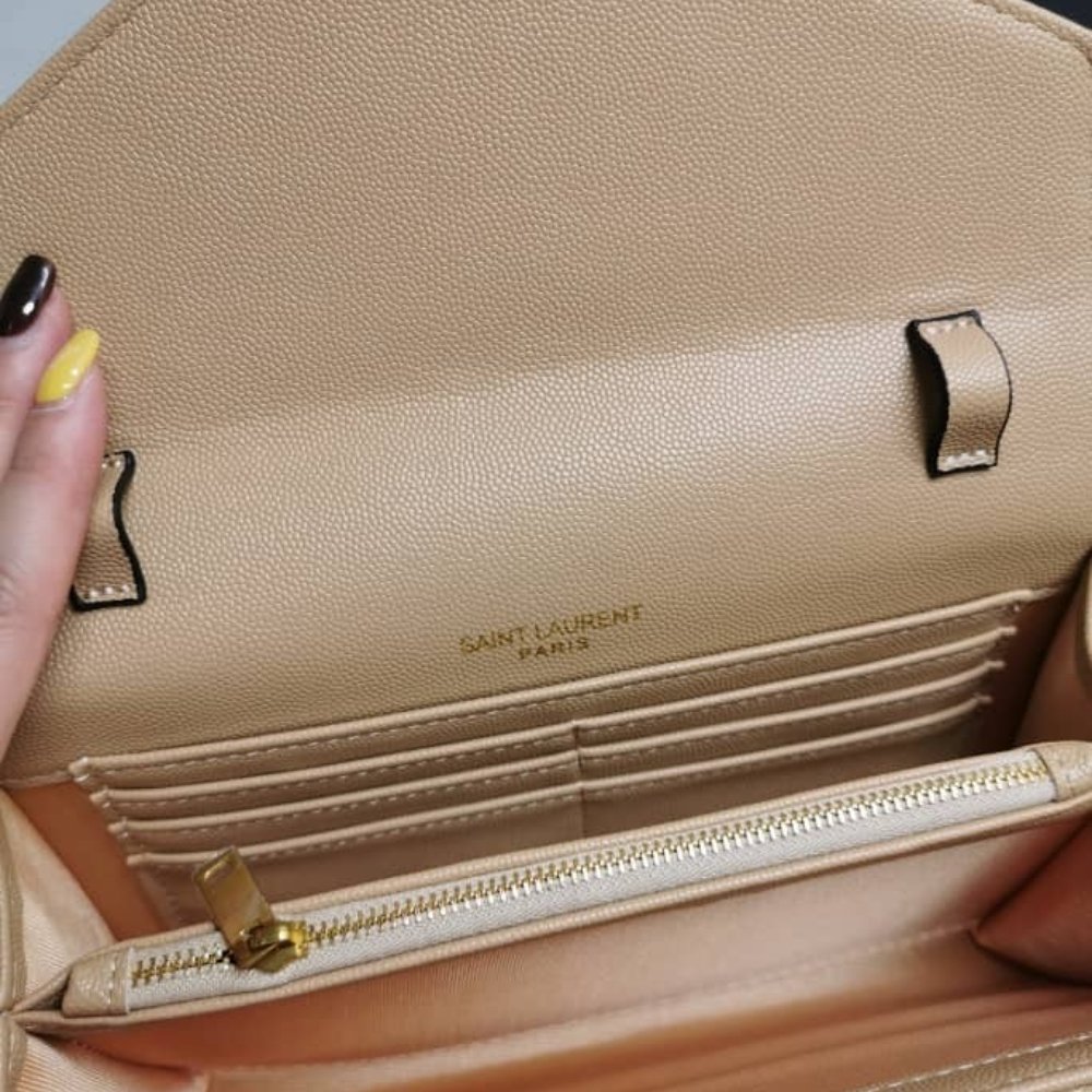 Saint Laurent Cassandre Matelasse Chain Wallet In Grain De Poudre Embossed Beige 22Cm 377828BOW012721 - Image 7