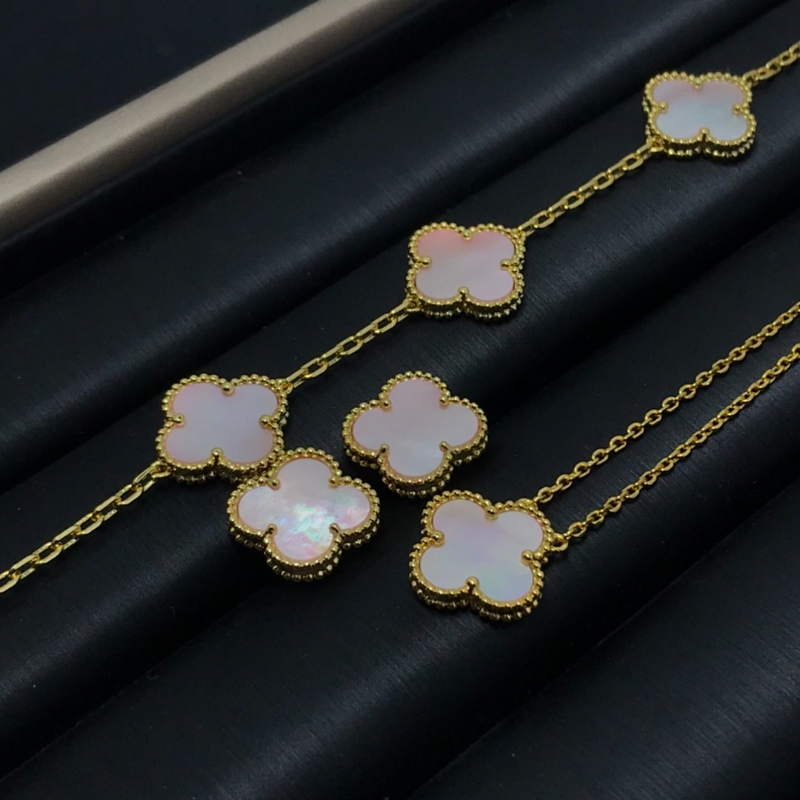 VAN66 New Women's Rose Pink Belly Earnail Bracelet, Necklace Set Jewelry - Image 4