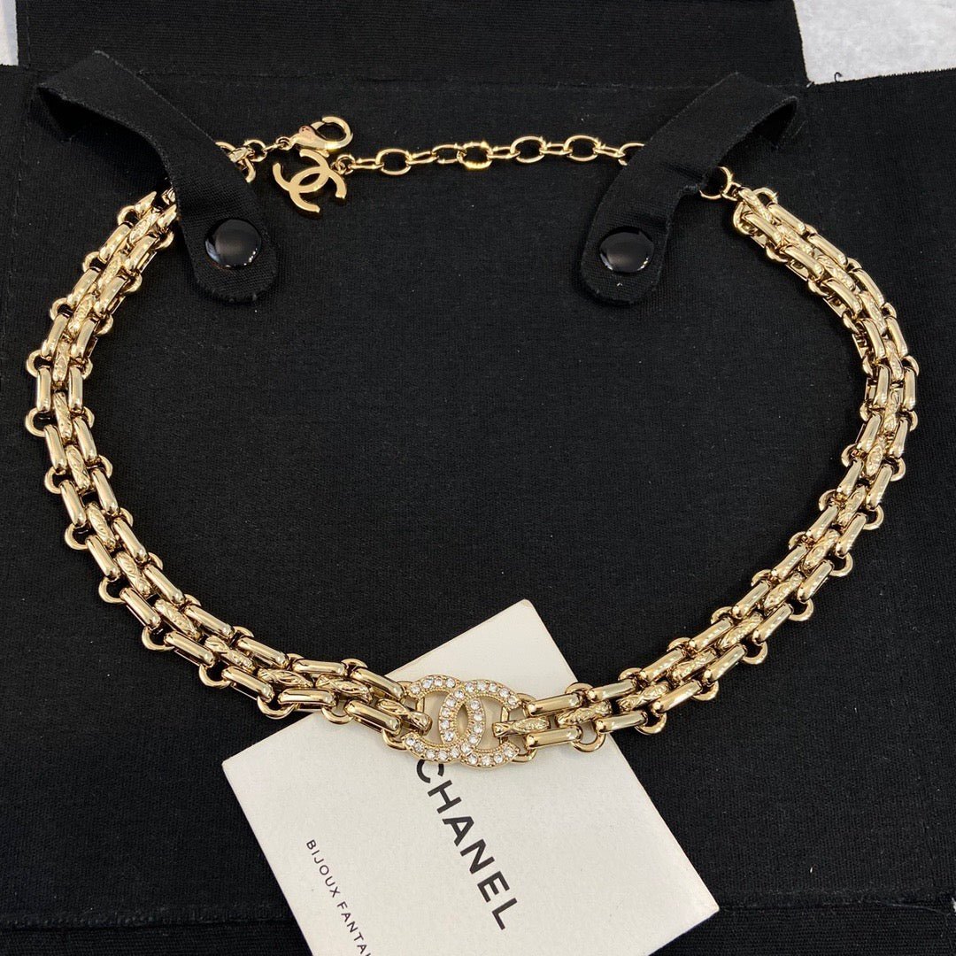 Chanel Gold Double Chain Crystal CC Choker