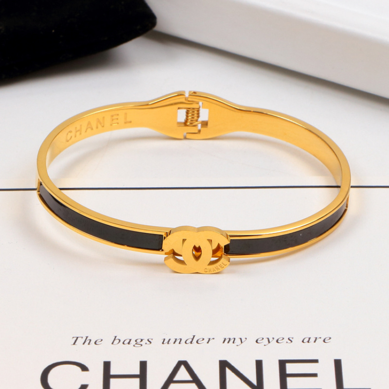 Chanel Black Inlay Double C Cuff Bangle - Image 5