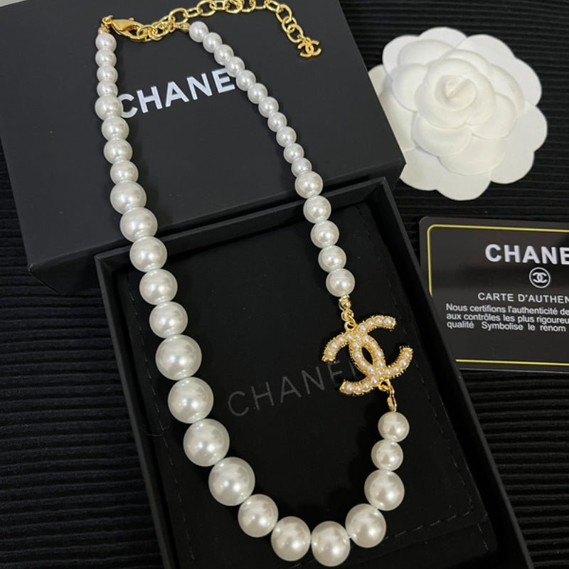 Chanel Gold Graduated Pearl Crystal CC Choker Necklace