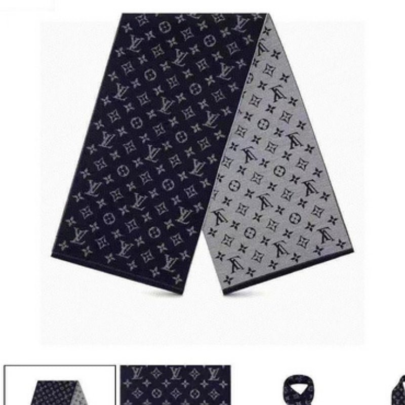 LV Grey Two-Tone Reversible Monogram Knit Scarf