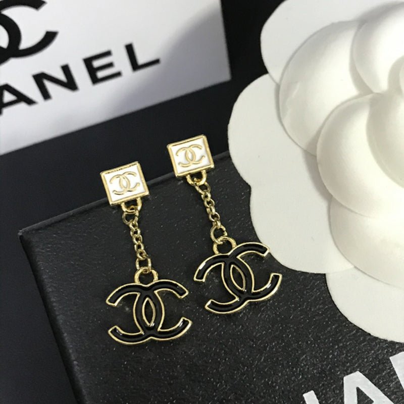 Chanel Black Enamel Double C Drop Earrings