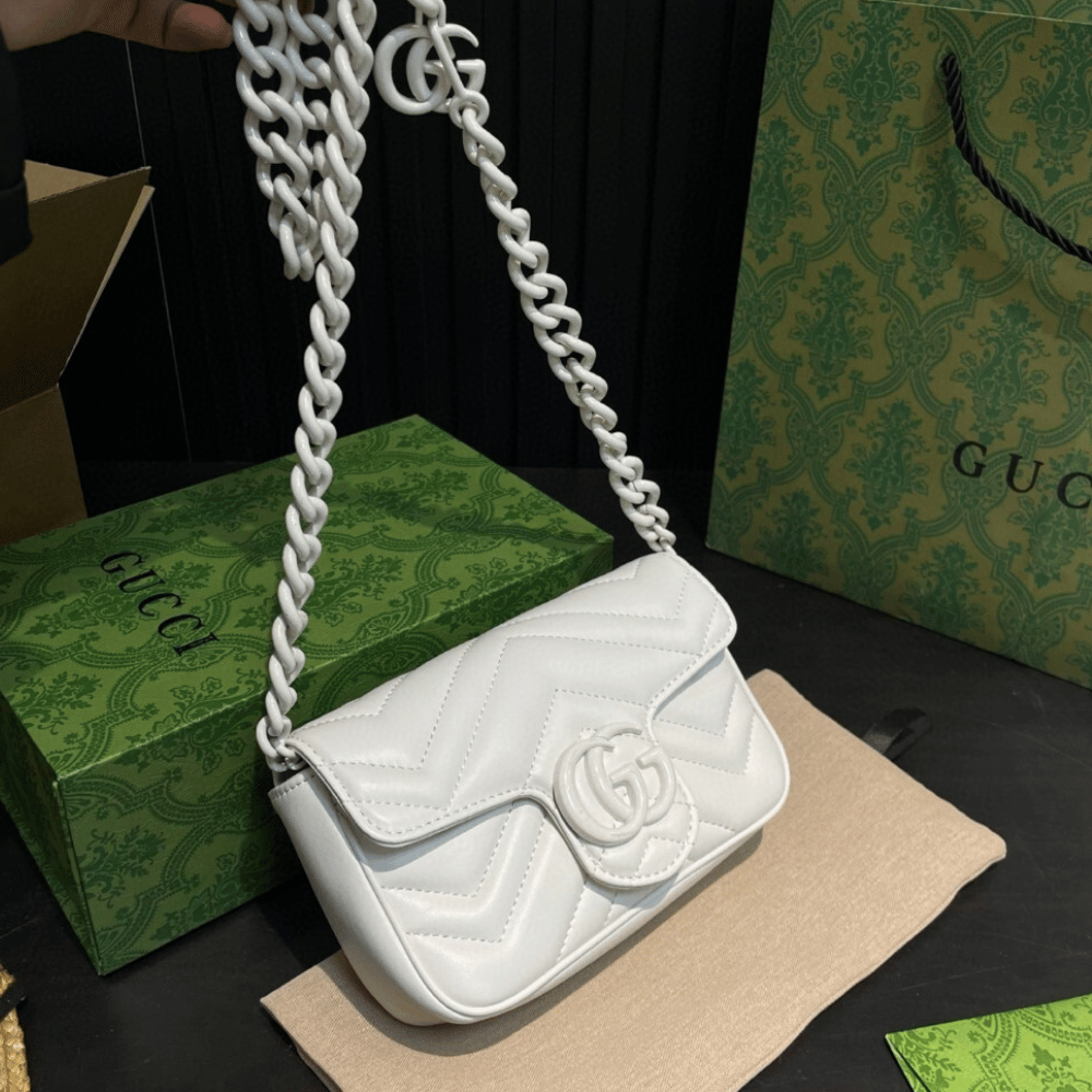 Gucci GG Marmont Mini White Chain Bag - Image 3