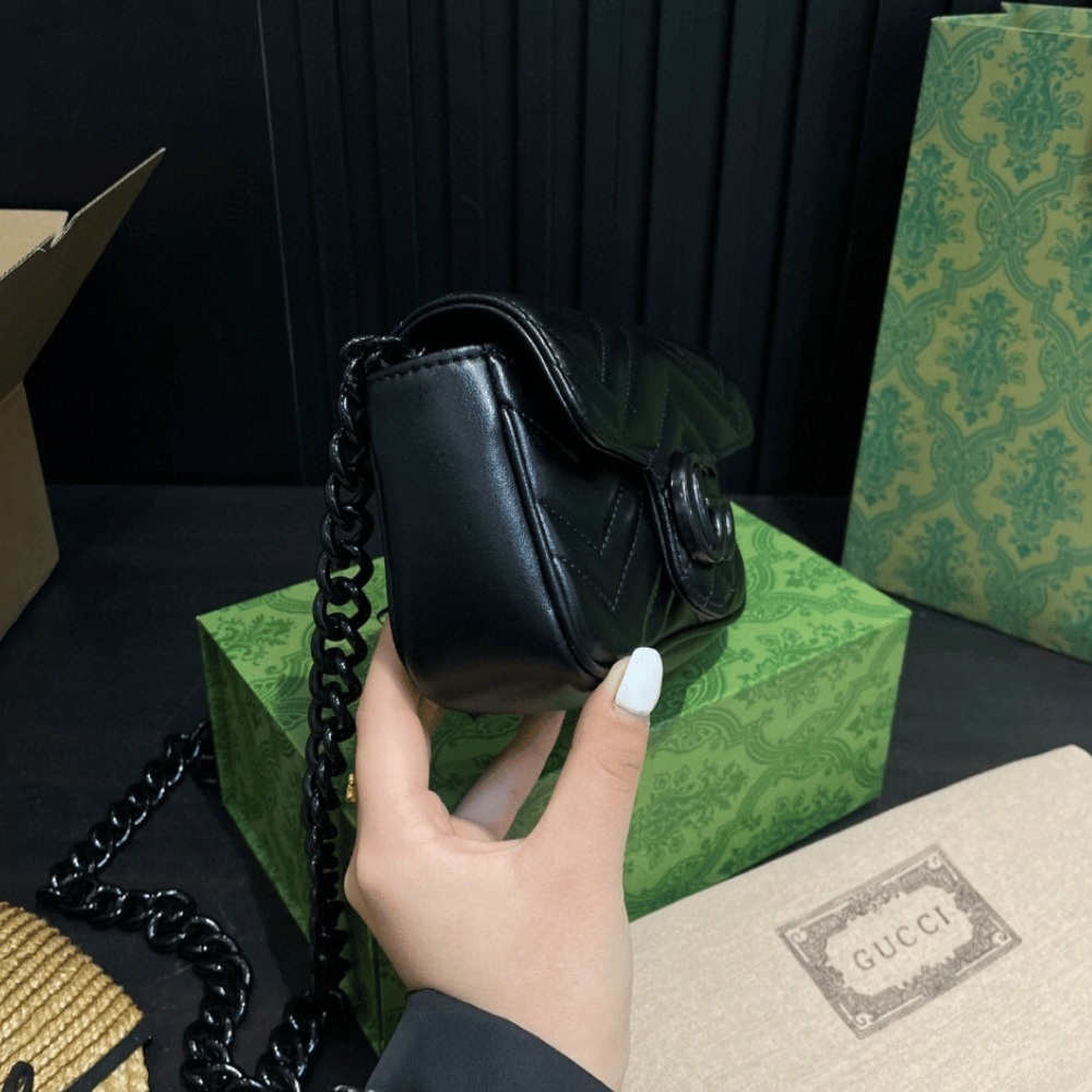 Gucci GG Marmont All-Black Mini Bag - Image 3
