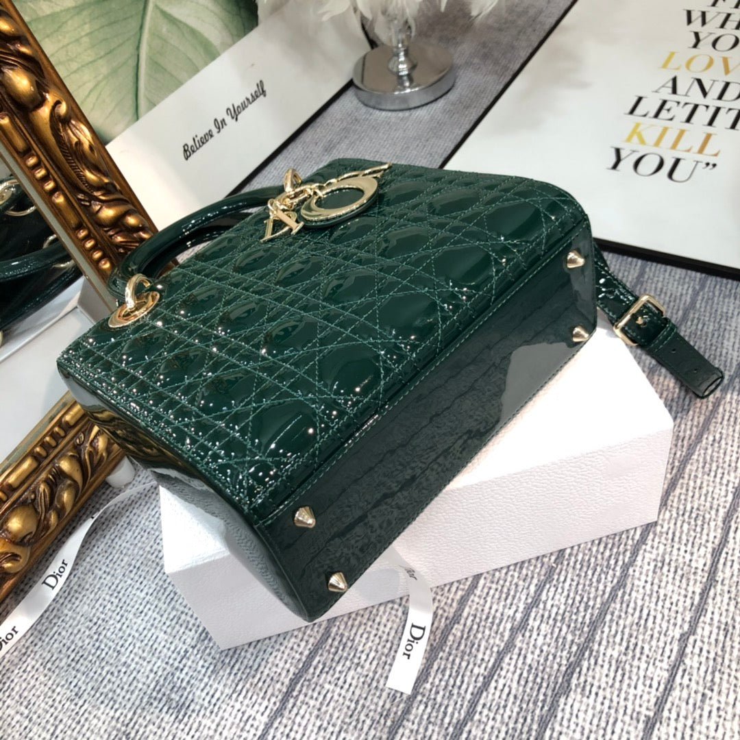 Alternative view of Dior Medium Lady 24cm Blue Green Patent Bag