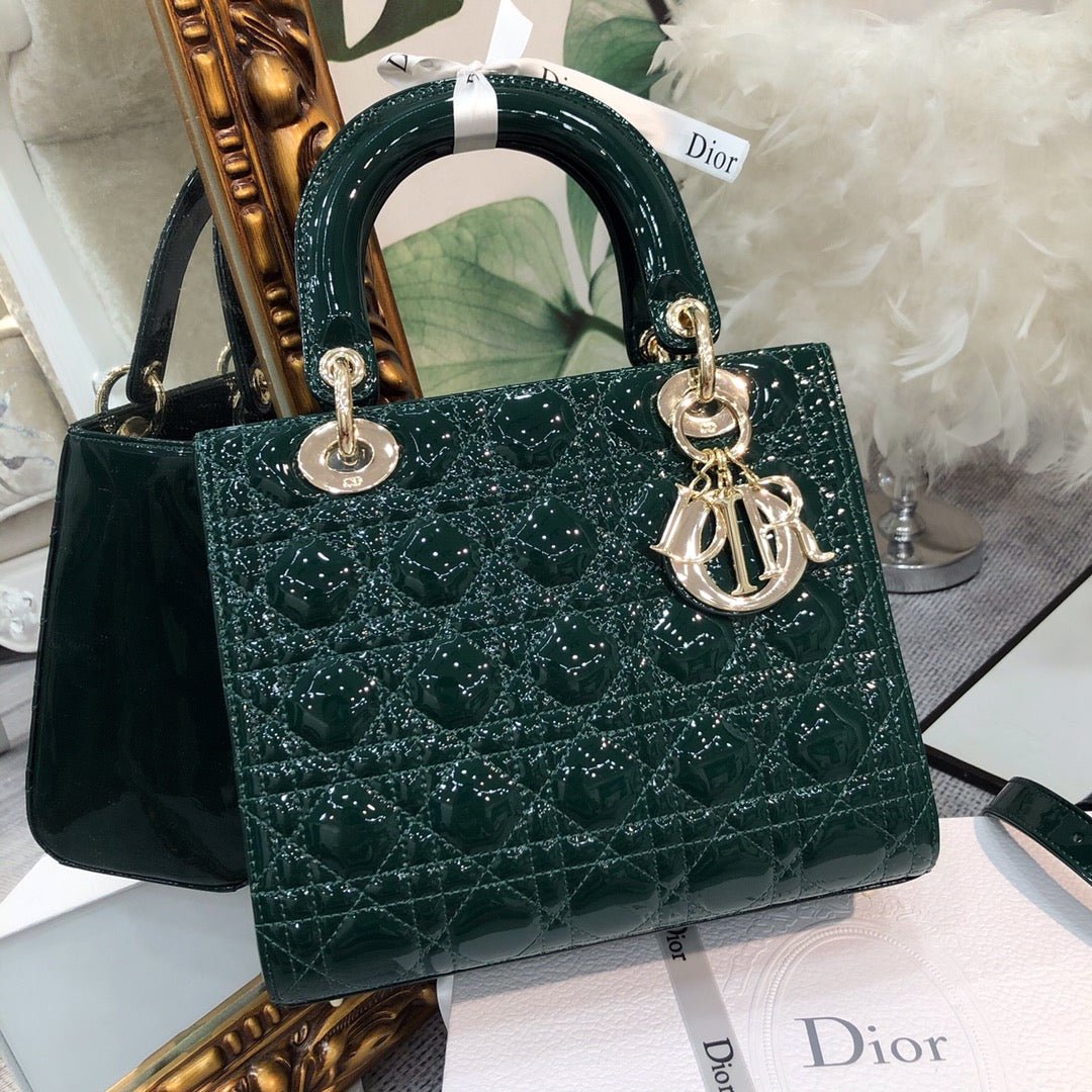 Dior Medium Lady 24cm Blue Green Patent Bag