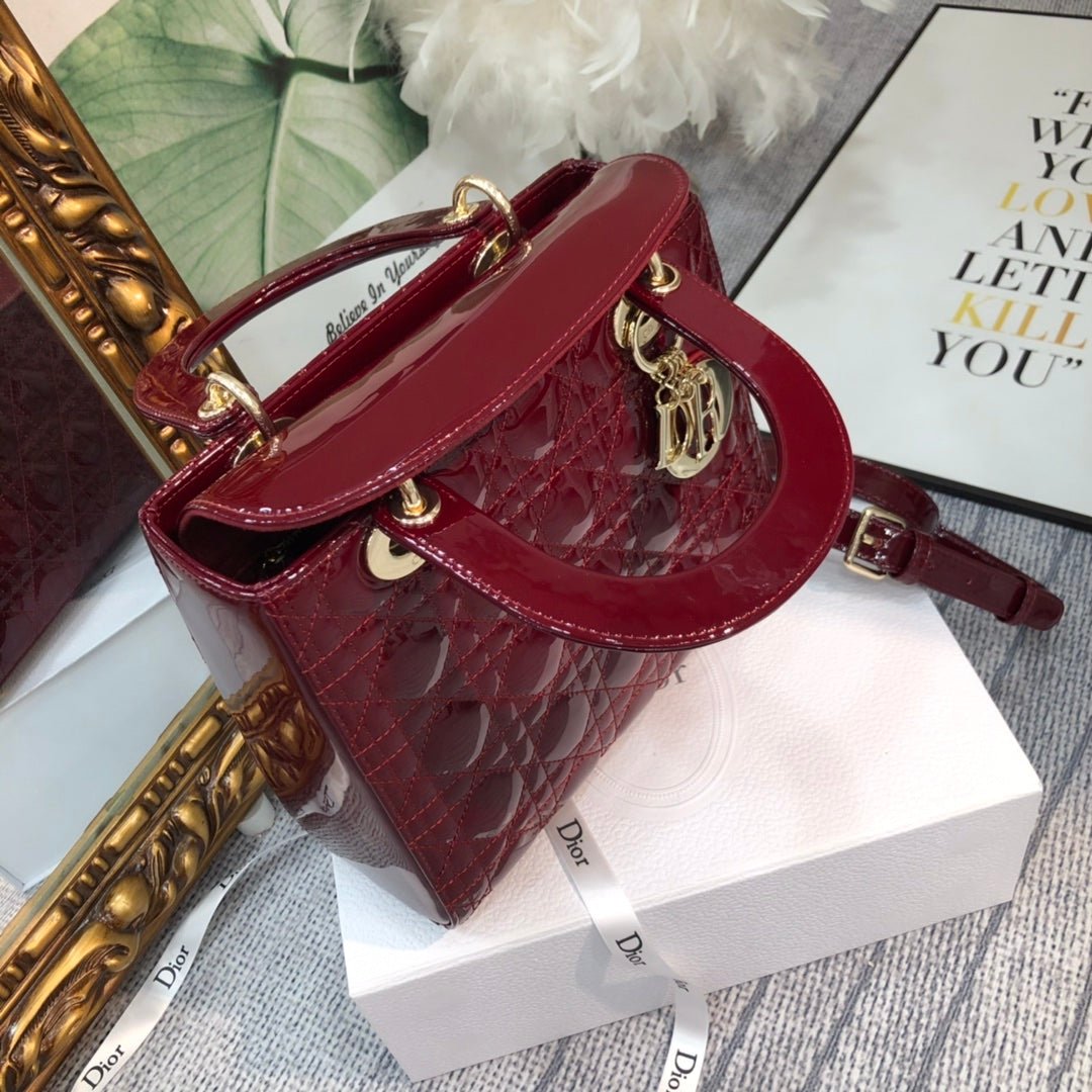 Dior Medium Lady Wine Patent Calfskin Quilted Bag - Image 3