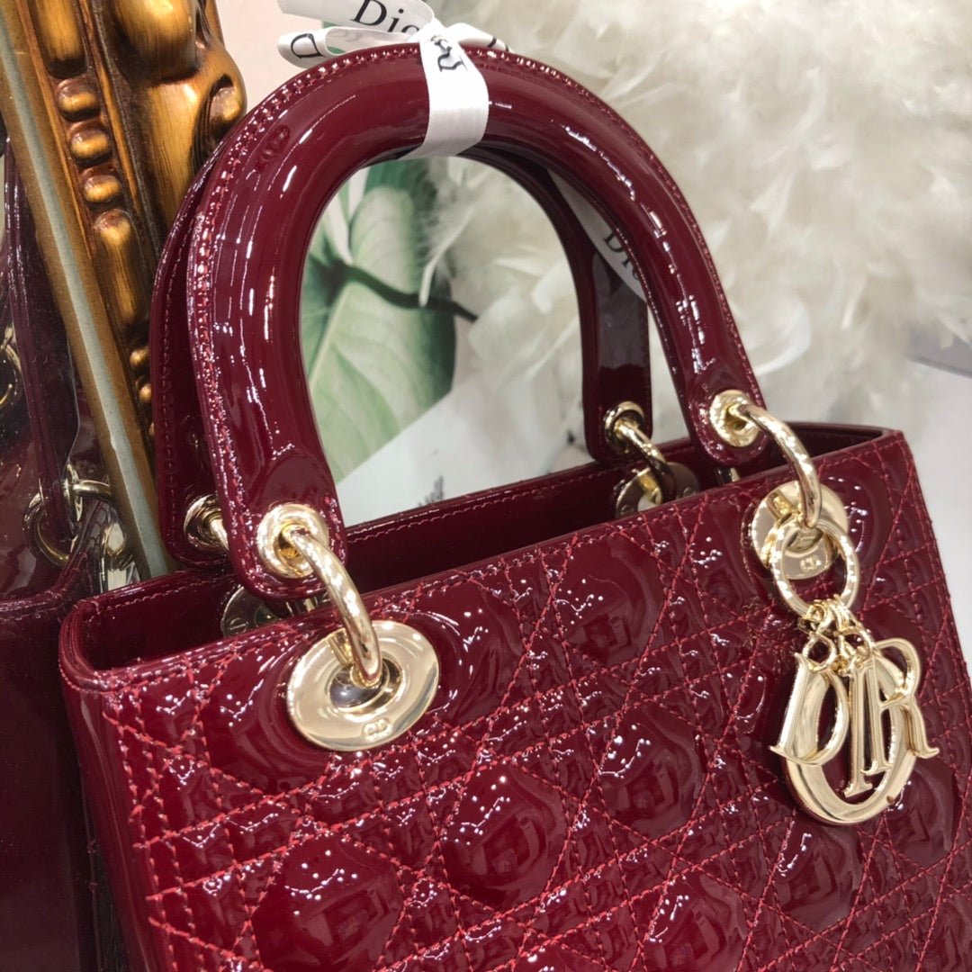 Dior Medium Lady Wine Patent Calfskin Quilted Bag - Image 4