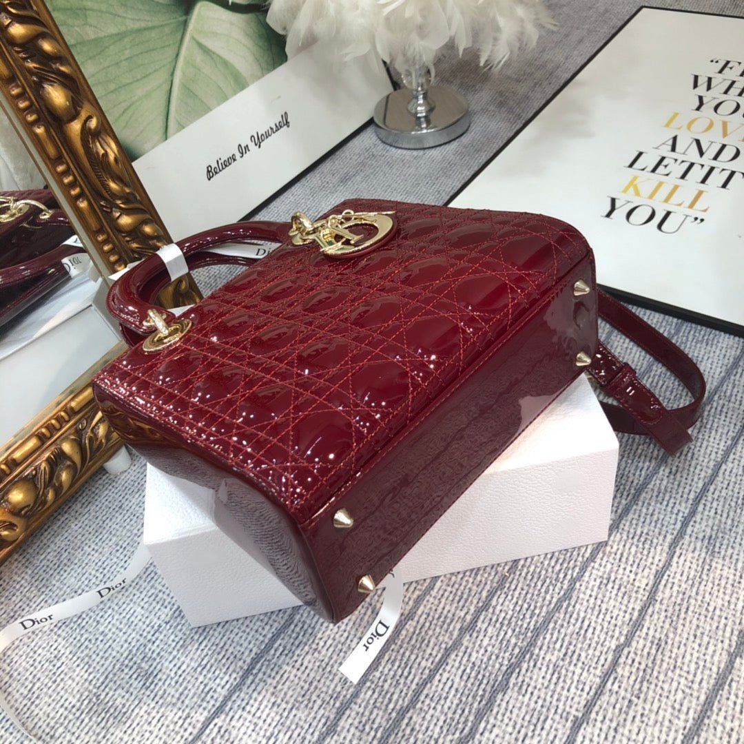 Dior Medium Lady Wine Patent Calfskin Quilted Bag - Image 6