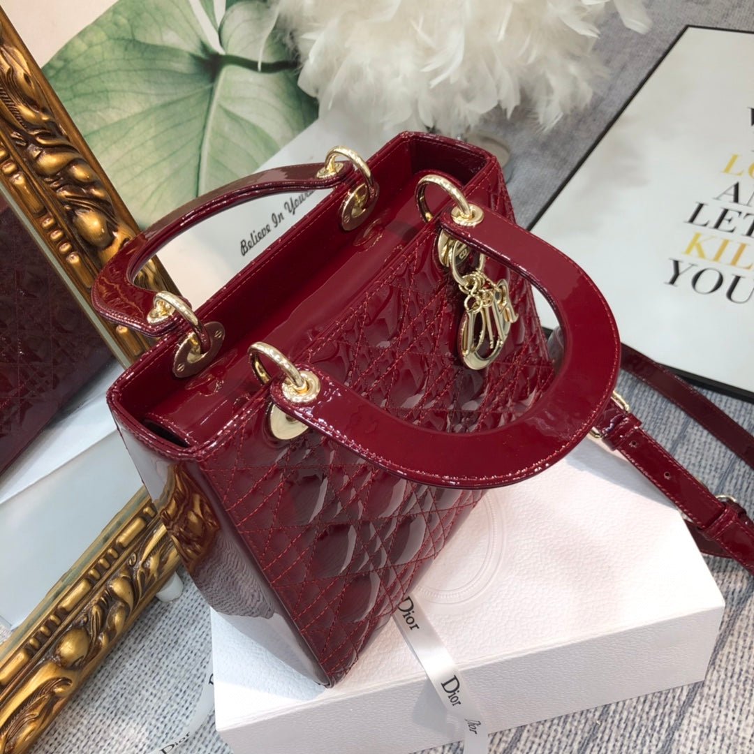 Dior Medium Lady Wine Patent Calfskin Quilted Bag - Image 7