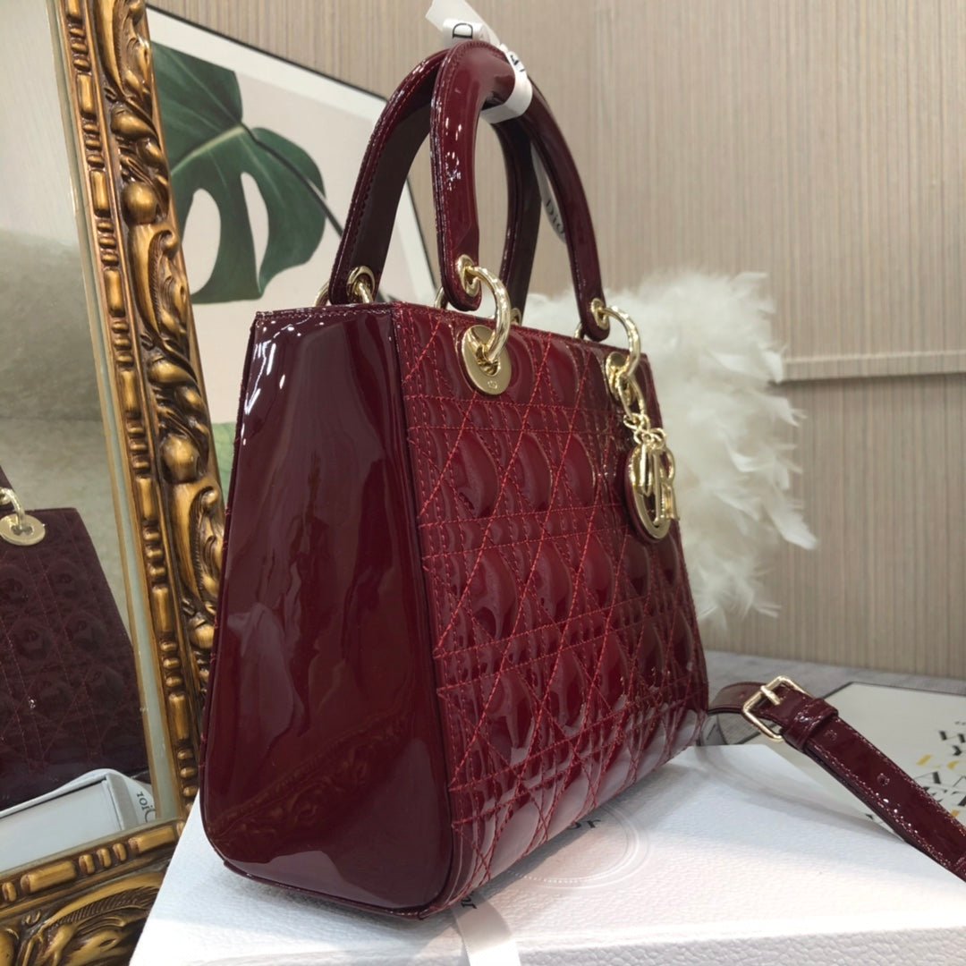 Dior Medium Lady Wine Patent Calfskin Quilted Bag - Image 9