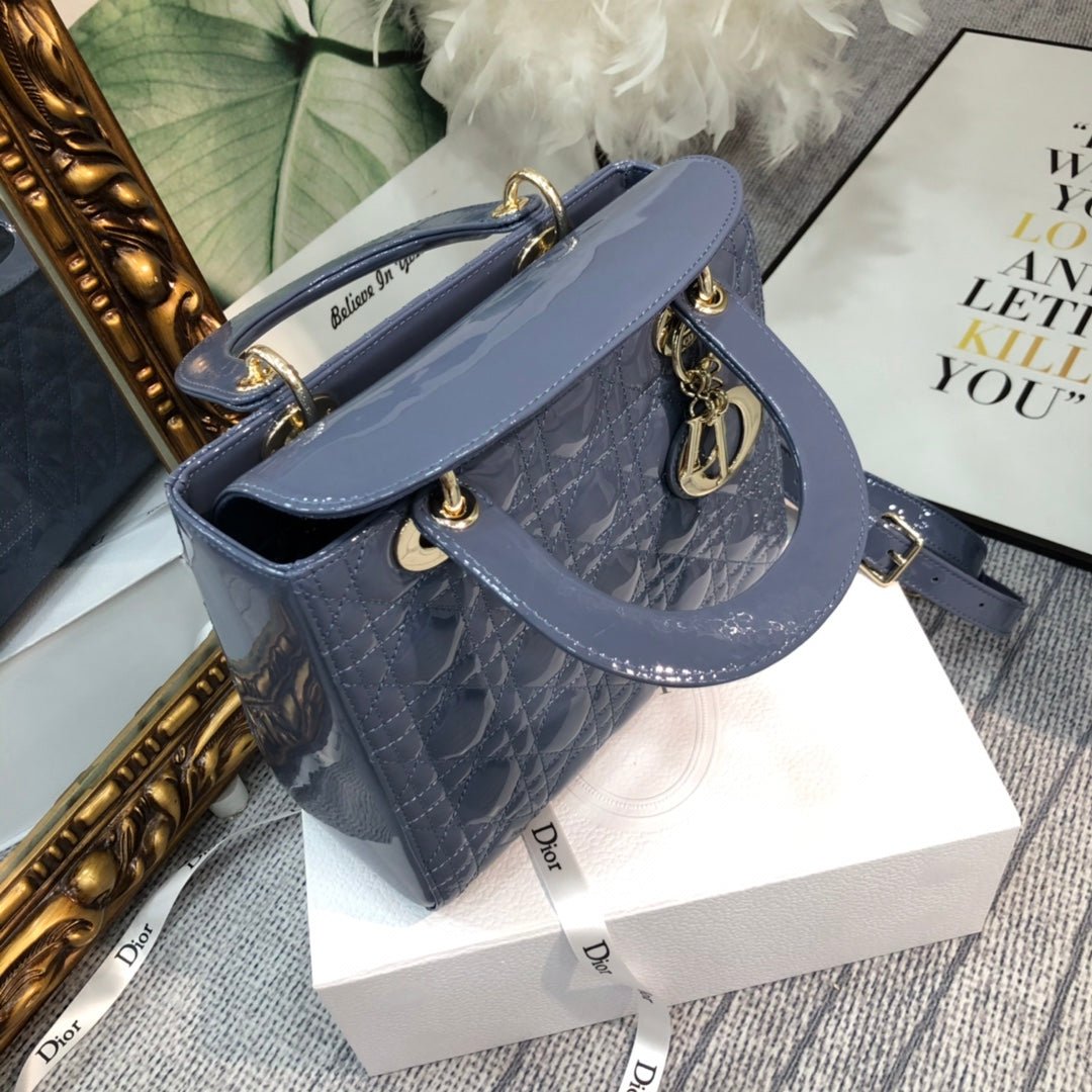 Dior Medium Lady 24cm Raf Blue Patent Bag - Image 9