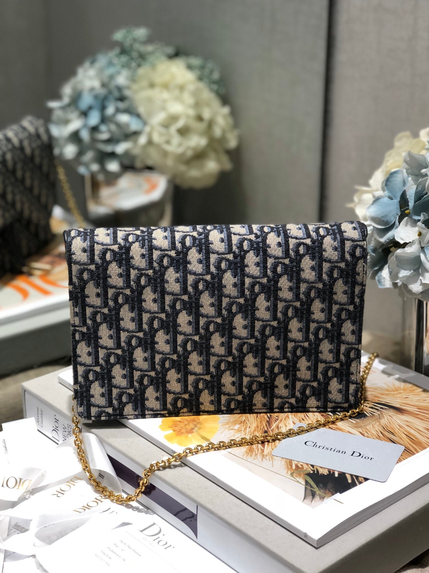 Dior Saddle Blue Classic Oblique Embroidery Pouch - Image 8