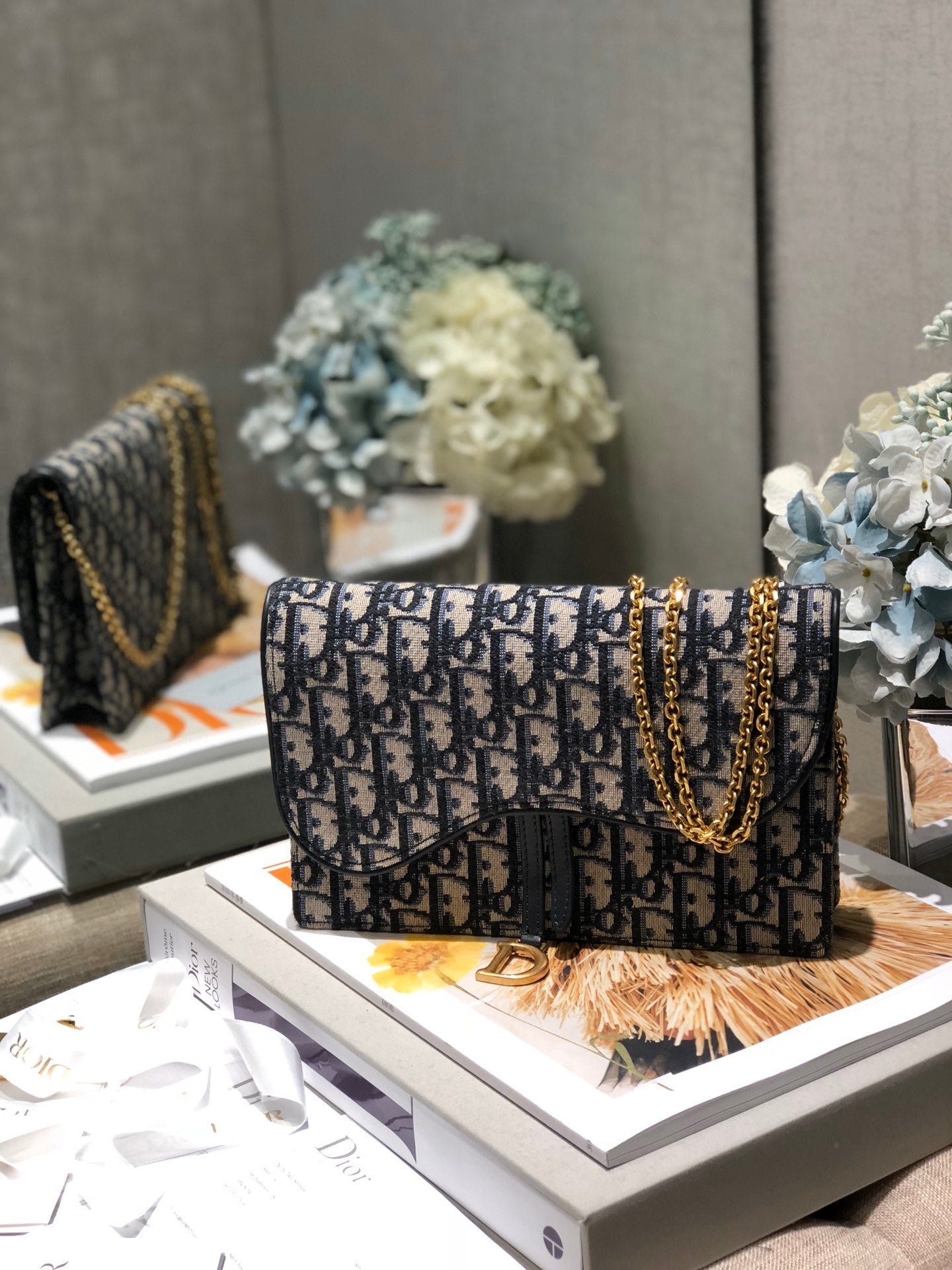 Dior Saddle Blue Classic Oblique Embroidery Pouch - Image 9